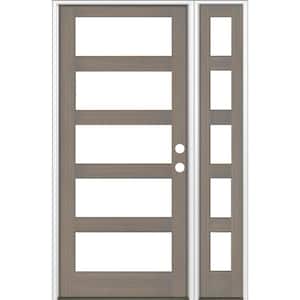 56 in. x 96 in. Modern Hemlock Left-Hand/Inswing Clear Glass Grey Stain Wood Prehung Front Door with Left Sidelite