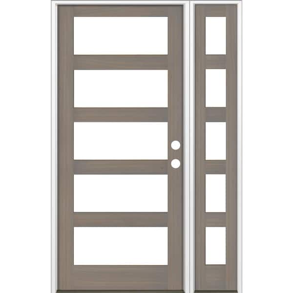 Krosswood Doors 56 in. x 96 in. Modern Hemlock Left-Hand/Inswing Clear Glass Grey Stain Wood Prehung Front Door with Left Sidelite