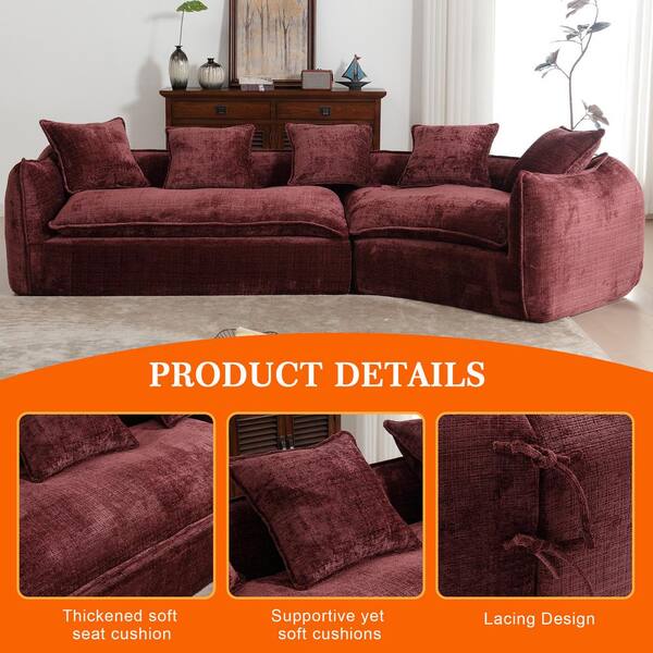 HOMEFUN 126 in. Straight Arm Chenille Curved Modular Large