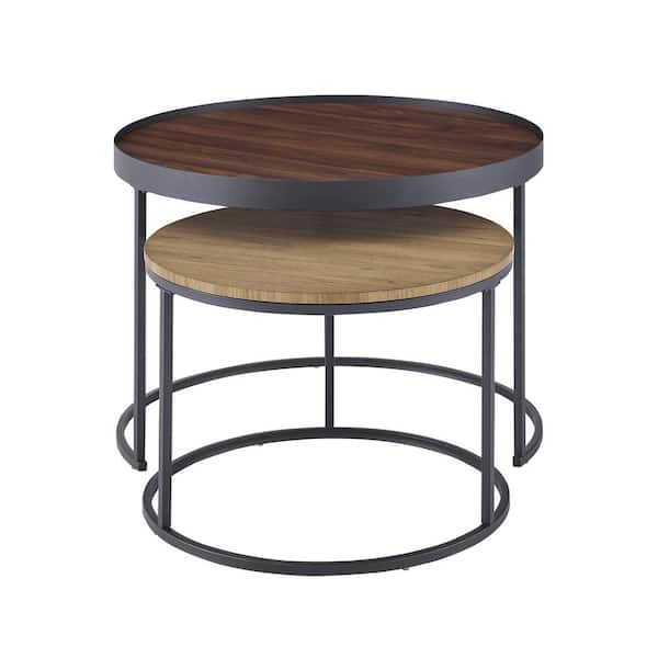 Welwick Designs 2 Piece 30 In Dark, Walnut Wood Nesting Coffee Tables