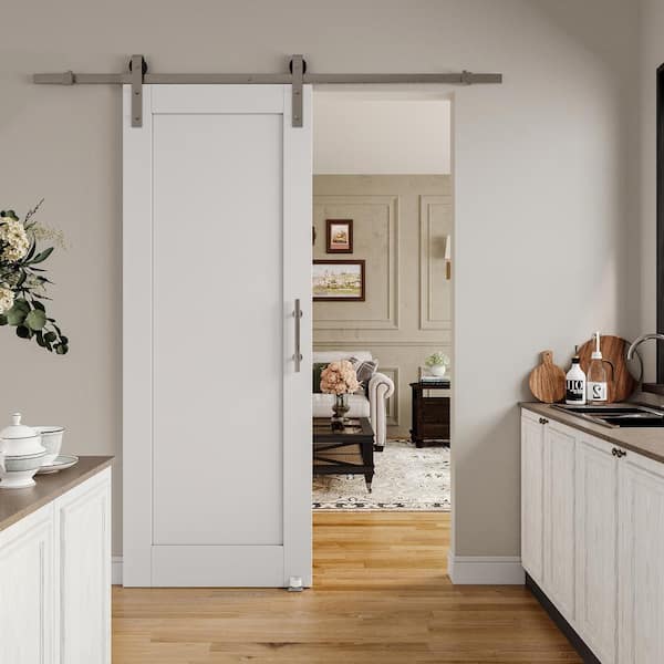 ARK DESIGN 30 in. x 80 in. White 1-Panel Blank Solid Core Composite MDF Primed Sliding Barn Door with Hardware Kit Nickel Plated