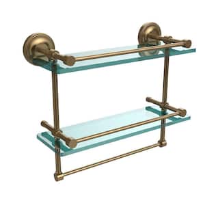 16 in. L x 12 in. H x 5 in. W 2-Tier Gallery Clear Glass Bathroom Shelf with Towel Bar in Brushed Bronze