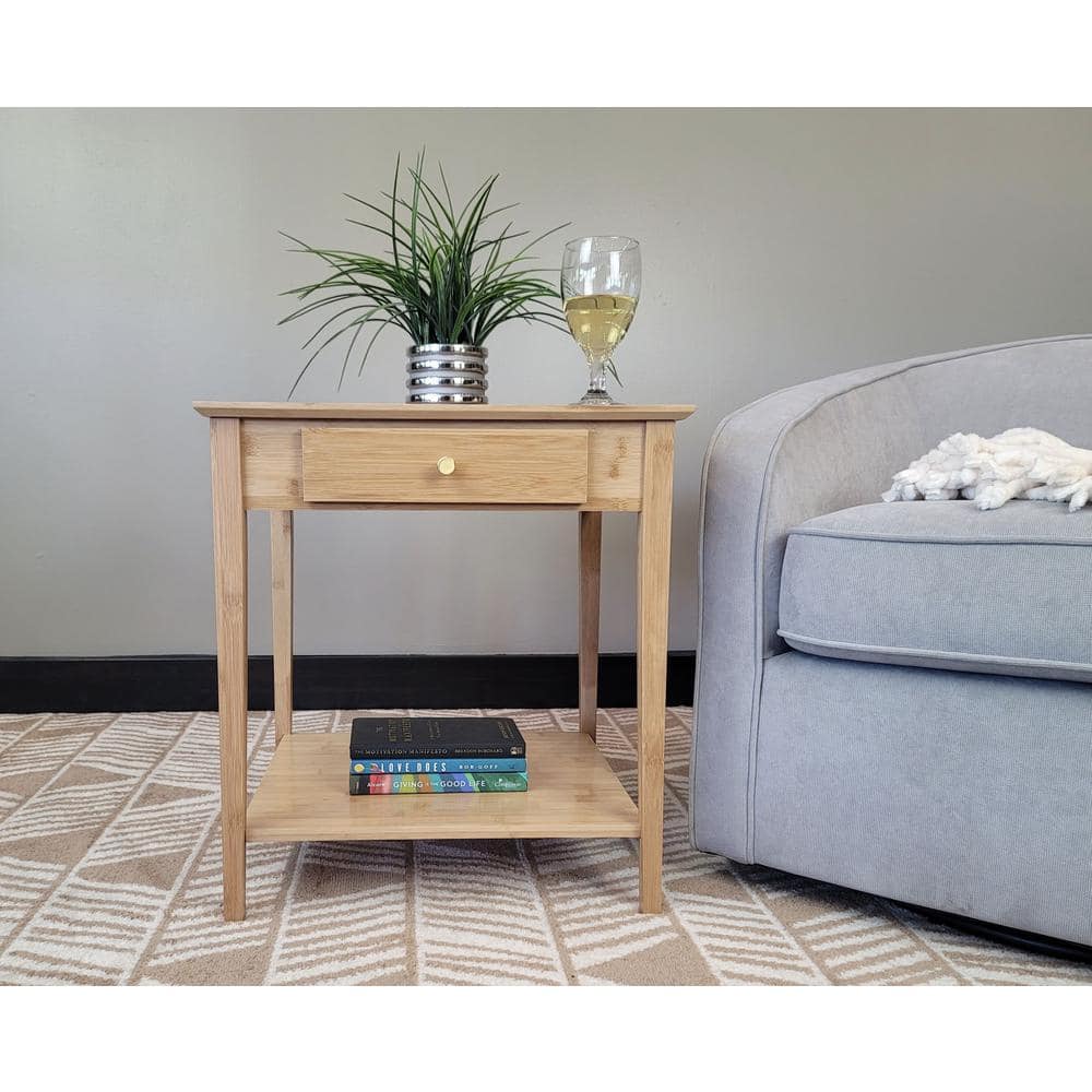 Natural Bamboo End Table with Drawer and Shelf