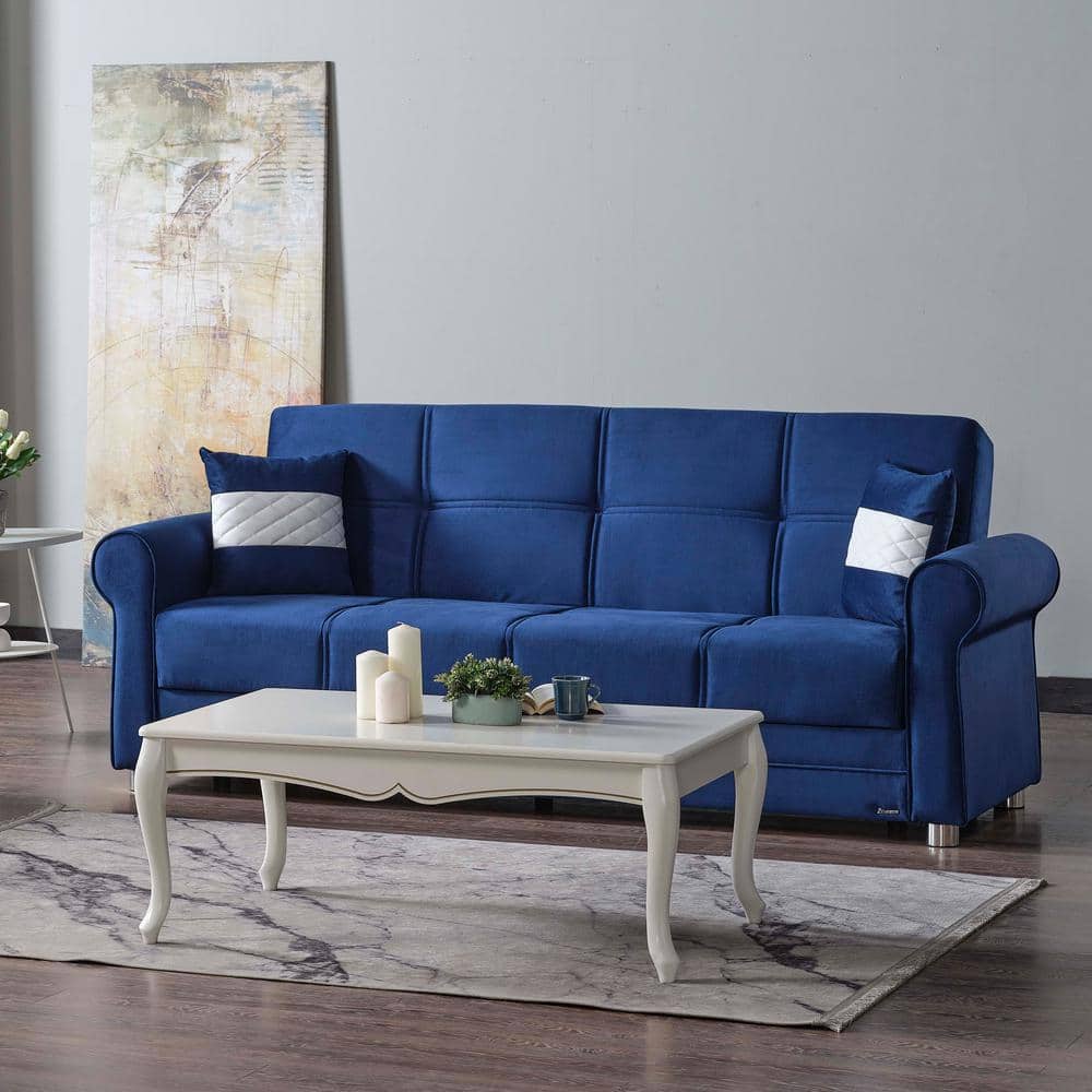 Twin Blue Microfiber Convertible Sofa Bed with Storage