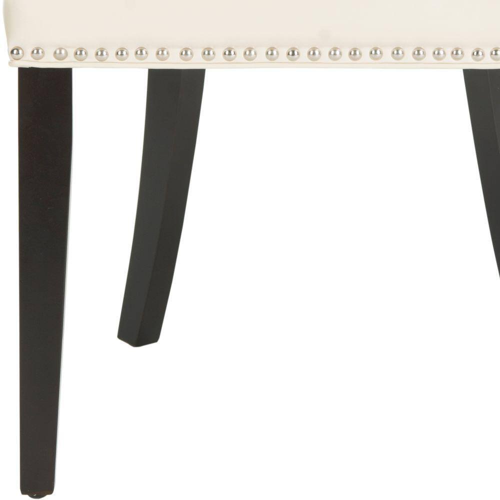 Flat Cream Leather Upholstered Parsons Side Chair with Nickel Trim