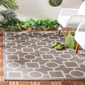 Courtyard Anthracite/Beige Doormat 2 ft. x 4 ft. Geometric Indoor/Outdoor Patio Area Rug