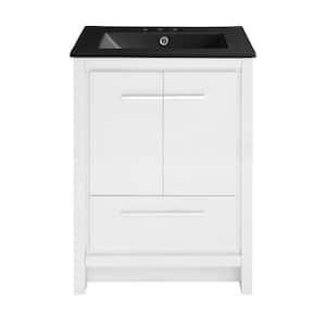 Virage 24 in. White Bathroom Vanity in Black with 3-Hole Ceramic Sink Top