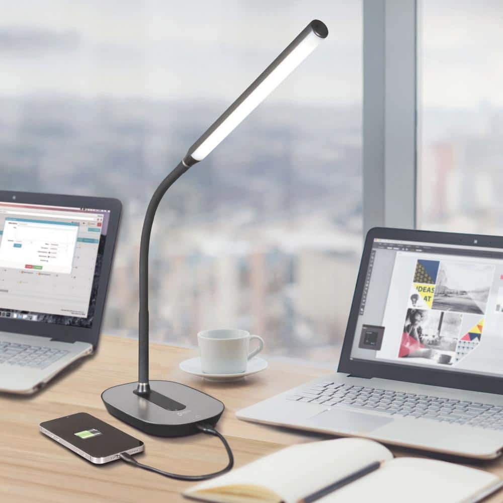 Black Adjustable LED Desk Lamp with Touch Sensor and USB Charging