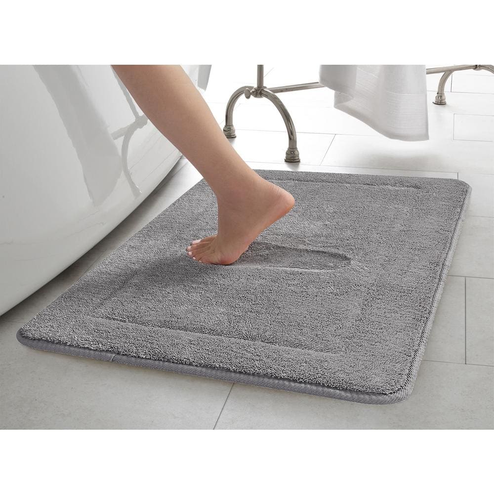 Terry Light Gray Microfiber Memory Foam Bath Mat Set