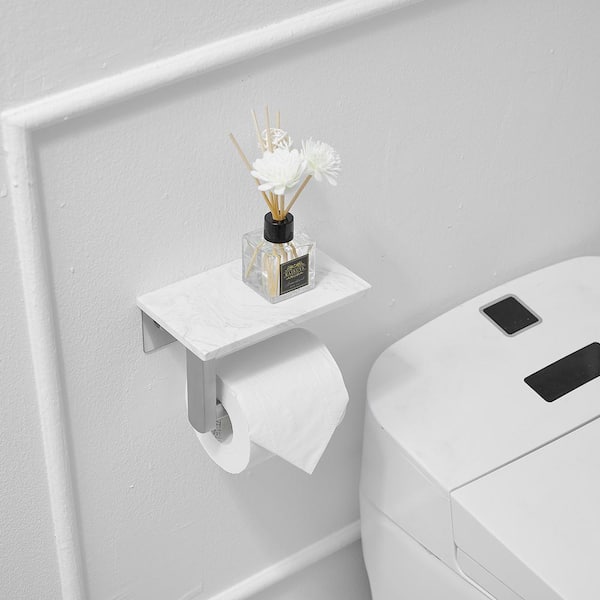 Wall Mount Toilet Roll Holder With Marble Shelf Black/ Gold/ Gunmetal Grey/  Silver Bathroom Paper Holder