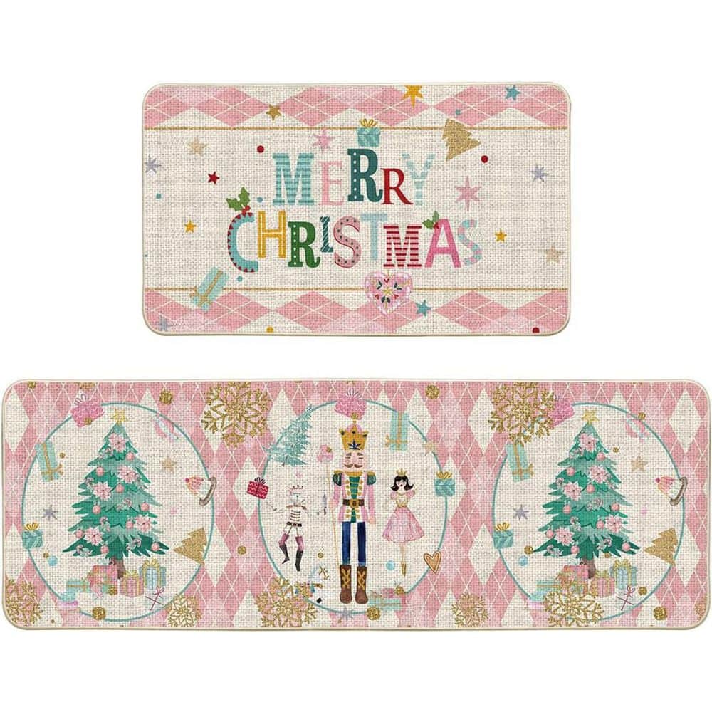 Plaid Merry Christmas Indoor Kitchen Mats Set of 2-Pink (17 in. x 29 in ...