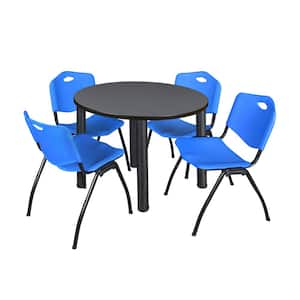 Rumel 42 in. Round Grey and Black Wood Breakroom Table and 4 'M' Stack Chairs (4-Capacity)