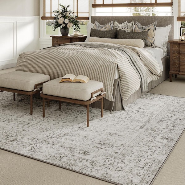 Entomology Gray 5 ft. x 7 ft. Vintage Floral Area Rug
