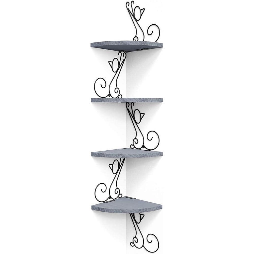 7.87 in. W x 7.87 in. D Grey Decorative Wall Shelf, Floating Corner Wood Sh