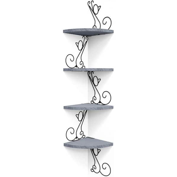 7.87 in. W x 7.87 in. D Grey Decorative Wall Shelf, Floating Corner Wood Shelves