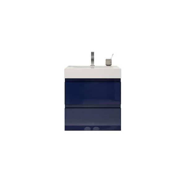 Moreno Bath Fortune 24 in. W Bath Vanity in High Gloss Night Blue with Reinforced Acrylic Vanity Top in White with White Basin