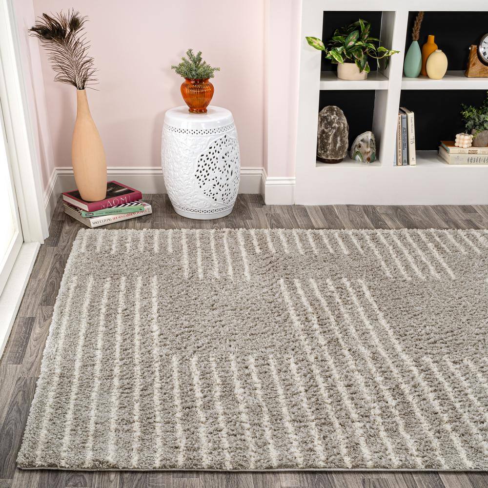 Gray and Ivory Rectangular Shag Area Rug