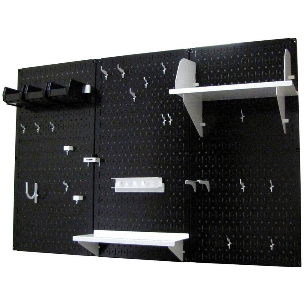 Wall Control 4ft Metal Pegboard Standard Tool Storage Kit - Black Toolboard & White Accessories