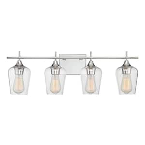 Octave 28.75 in. W x 9 in. H 4-Light Polished Chrome Bathroom Vanity Light with Clear Glass Shades