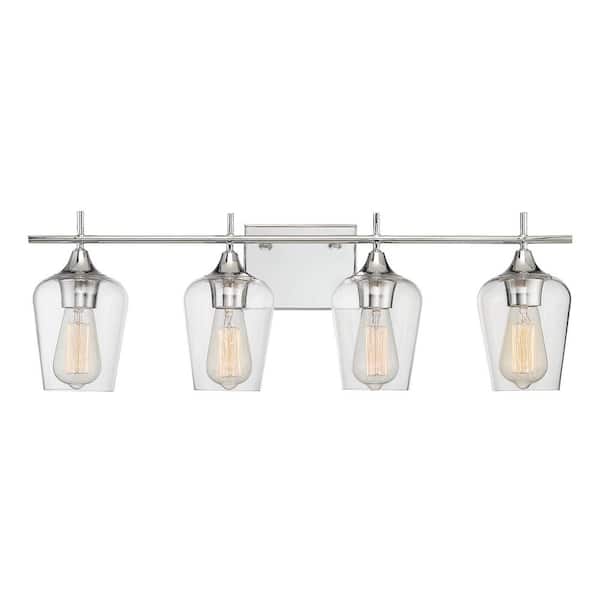 Savoy House Octave 28.75 in. W x 9 in. H 4-Light Polished Chrome Bathroom Vanity Light with Clear Glass Shades