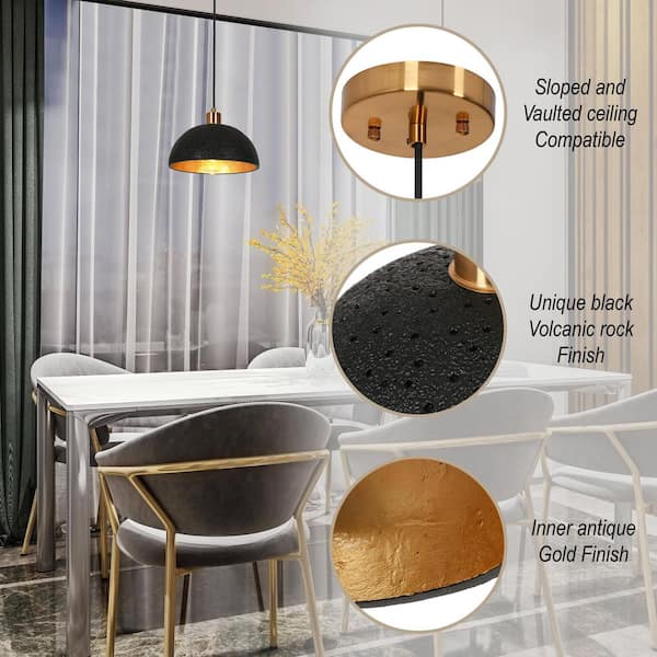 1-Light Black and Plated Gold Pendant Light with Transitional Design and Resin Shade for Dining Room Hanging