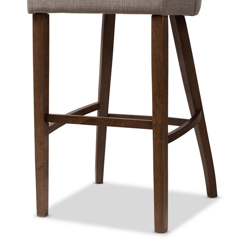 Melrose Light Grey Fabric Walnut Wood Bar Stools, Set of 2