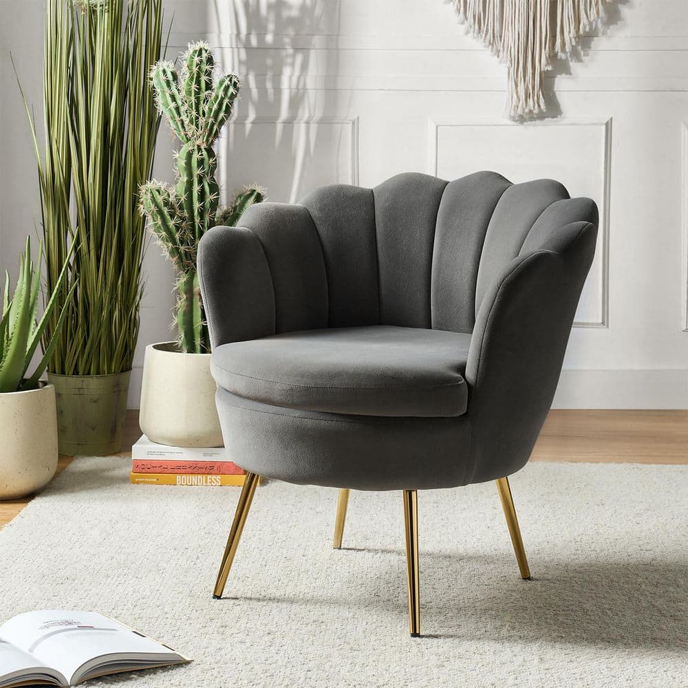 Fidelia Golden Legs Grey Accent Barrel Arm Chair with Tufted Back price history on PriceWatchPro
