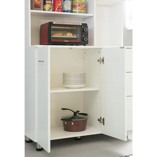 Basicwise White Kitchen Pantry Storage, Kitchen Pantry Cabinet With 6 Adjustable Shelves