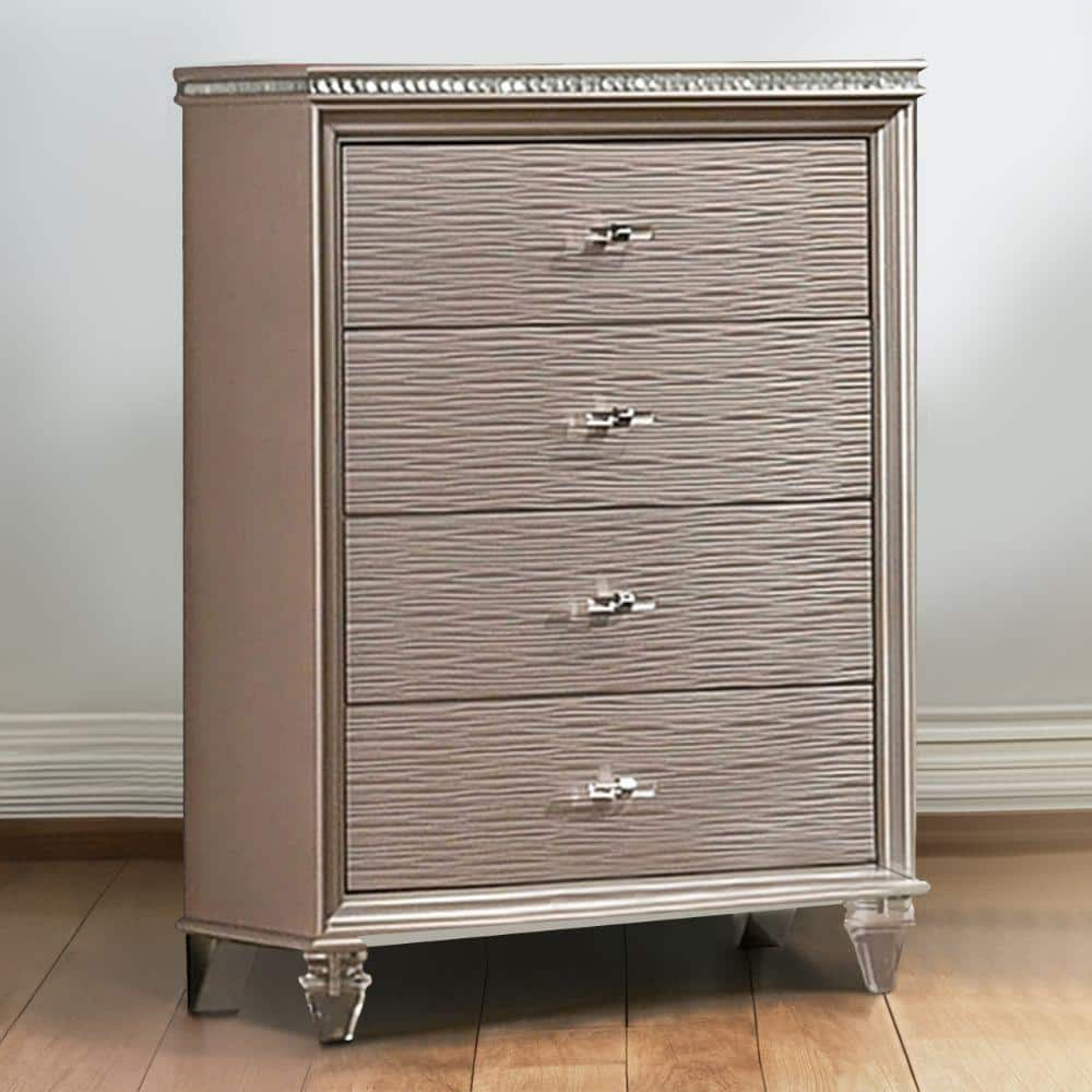 Benjara In Gold Drawer Wooden Tall Dresser Chest Of Drawers Bm The Home Depot