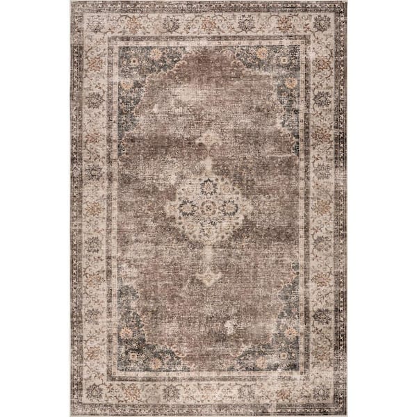 Rosewood Vintage Spill Proof Washable Dark Brown 8 ft. x 10 ft. Indoor Area Rug