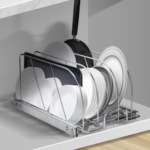 8. 5 in. Expandable Pull-Out Pan and Standing Pot Rack, Adjustable Wire Dividers, Silver Steel Lid Holder for Kitchen