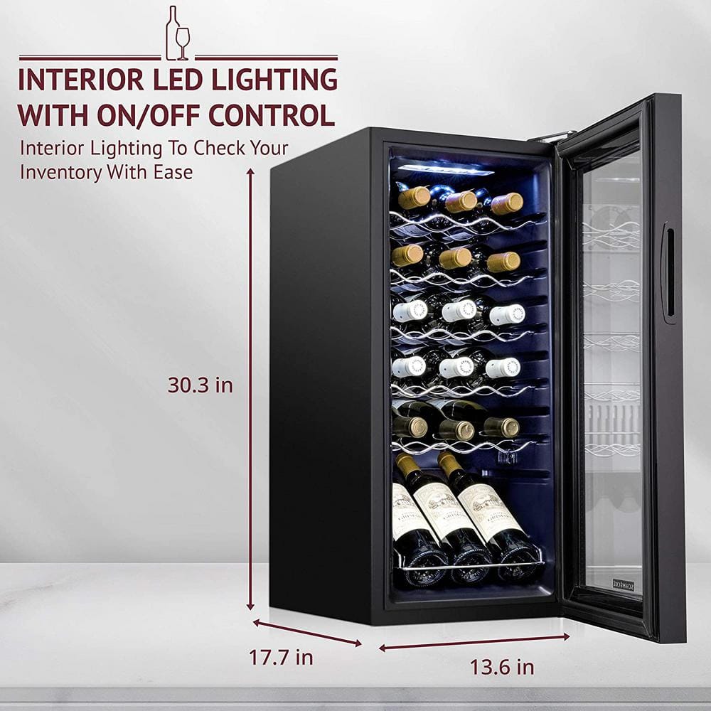 Black Steel 18-Bottle Freestanding Wine Cooler with LED Lighting