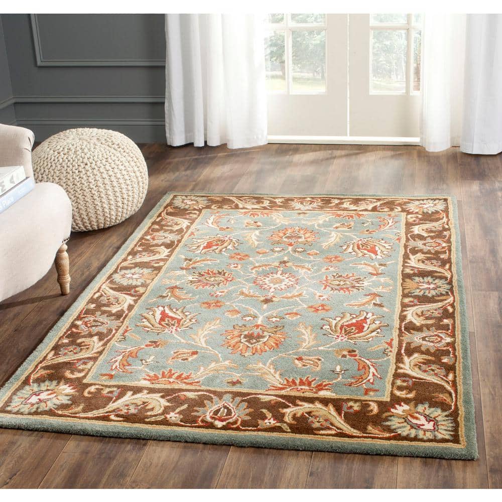 Elegant Traditions Hand-Tufted Wool Rectangular Rug in Blue/Brown - 2' x 3'