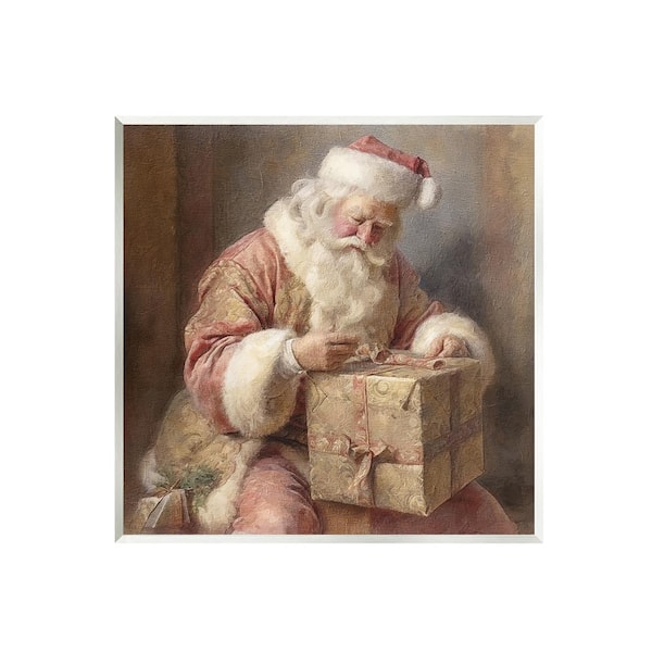 Stupell Industries Vintage Santa Wrapping Gift by Riley B 1 Piece Unframed Graphic Print People Poster Art Print 12 in. x 12 in.