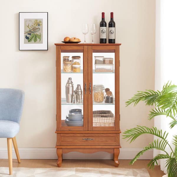 CSC DECOR INC Curio Oak Cabinet Lighted Curio Diapaly Cabinet with