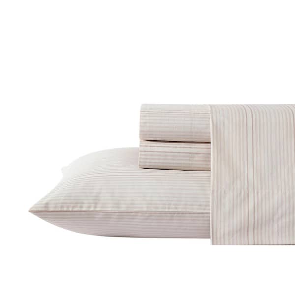 KENNETH COLE NEW YORK Lexington Stripe 4-Piece Pink Cotton King Sheet Set