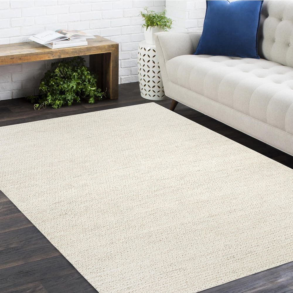 Transitional Hand-Knotted Beige Cotton Area Rug, 9' x 12'