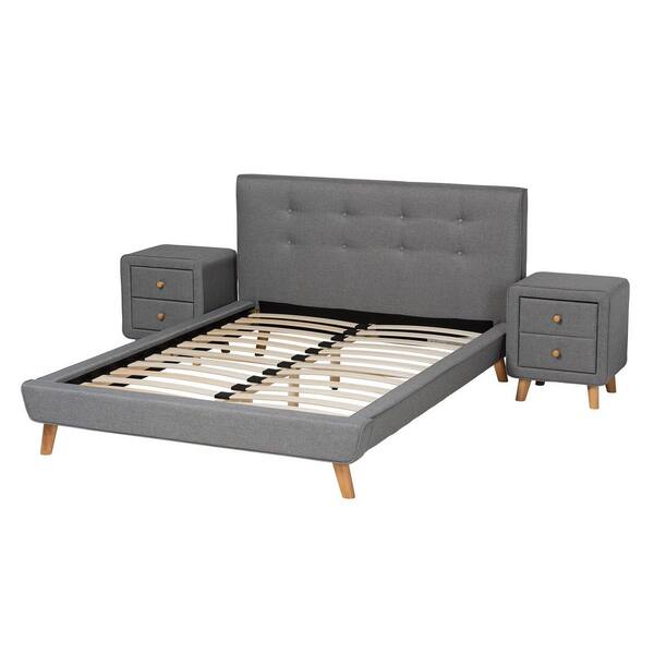 Baxton Studio Jonesy 3 Piece Grey and Oak Brown Full Bedroom Set