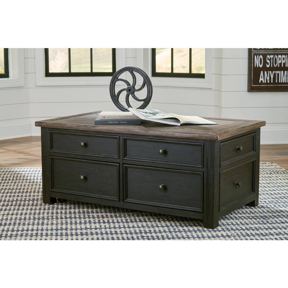 Contemporary Black/Brown Wood Lift-Top Coffee Table with Storage