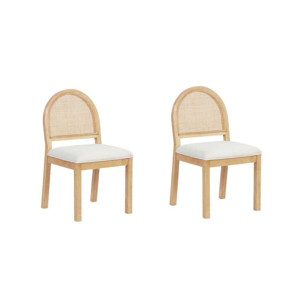 Cream Boucle and Warm Pine Cane Back Dining Chair
