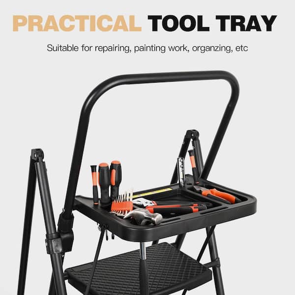 5.9 ft. Steel Lightweight Folding Step Ladder (10 ft. Reach) with Tool Tray, 500 lb. Load Capacity Type IAA Duty Rating