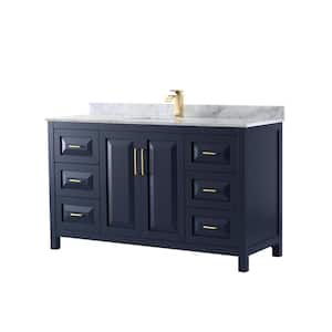 Daria 60 in. Single Bathroom Vanity in Dark Blue with Marble Vanity Top in White Carrara with White Basin