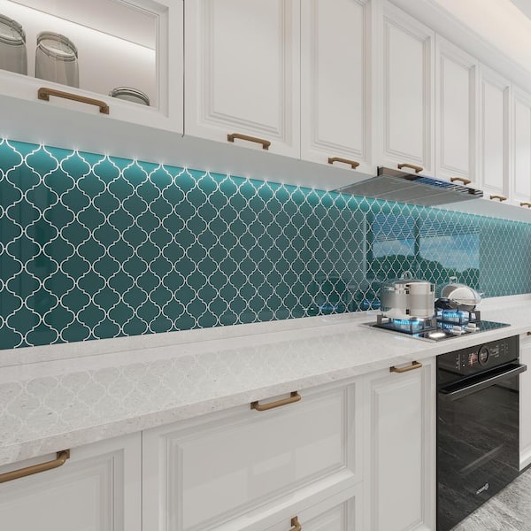 Arabesque 5 in. x 4 in. x 8mm Dark Teal Glass Tile (7 sq. ft. / case)