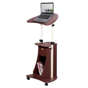 21.5 in. Chocolate Wood Rolling 1-Drawer Laptop Desk with Adjustable Height