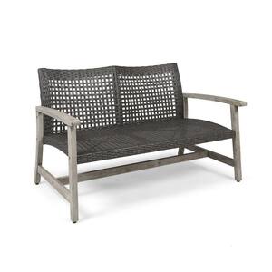 Avex 52 in. W Grey Metal and Wood Outdoor Patio Bench Chair with Back