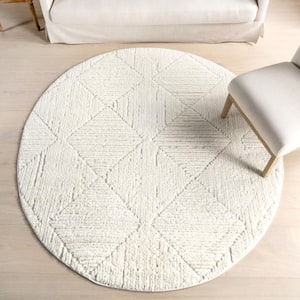 Kerry Textured Geometric Tasseled Area Rug Ivory 6 ft. x 6 ft. Area Rug