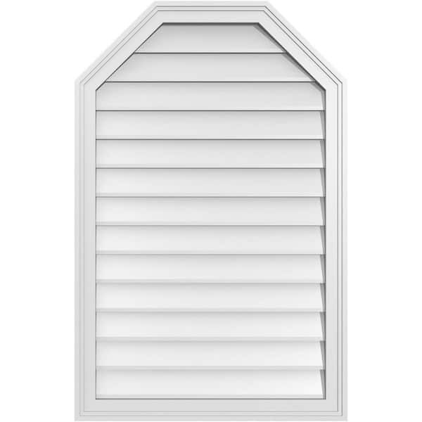 Ekena Millwork 26 in. x 40 in. Octagonal Top Surface Mount PVC Gable Vent: Decorative with Brickmould Frame