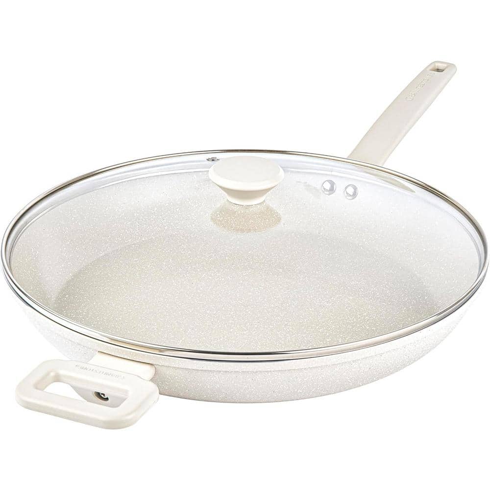 Beige 14'' Aluminum Nonstick Frying Pan with Lid