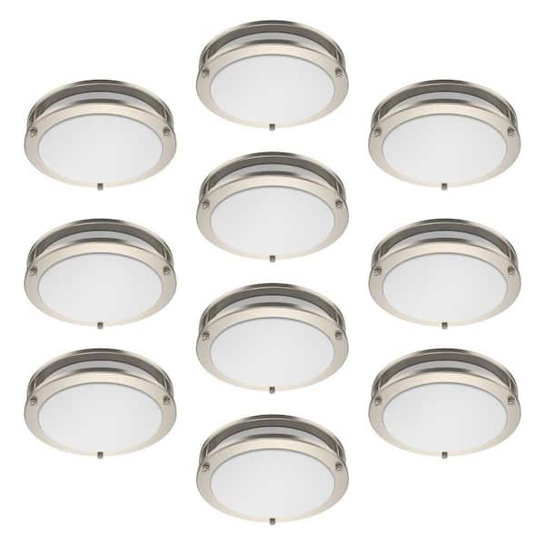 10 in. Modern Brushed Nickel Integrated LED Flush Mount Ceiling Light Fixture 4000K for Kitchen or Bathroom 10-Pack