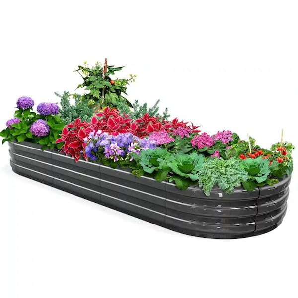 Wildaven 8 ft. x3 ft. x1 ft. Galvanized Metal Raised Garden Bed With 10-Minute Assembly，Dark Gray, 1 Pack